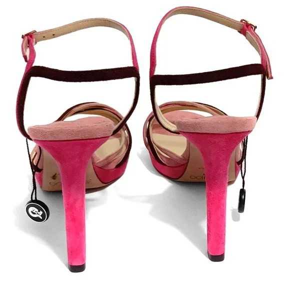 JIMMY CHOO Lilah 100 Hot Pink Suede Strappy Platform Heels Size EU37 7US Sandals
